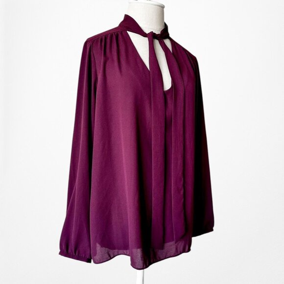 Adrienne Vittadini Purple Long Sleeve Neck Tie Chiffon Blouse Top Size M - Picture 4 of 7